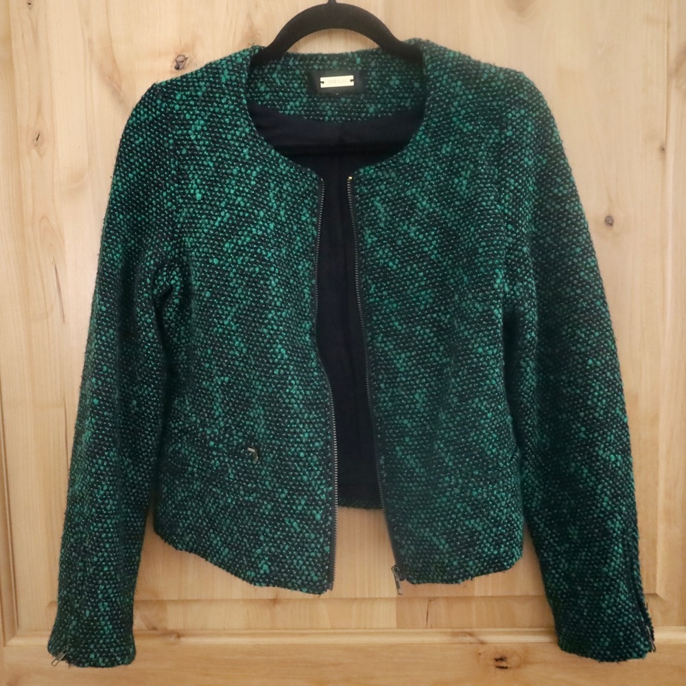 Greylin Women’s Zip-up Cropped Blazer, Green/Black, Small